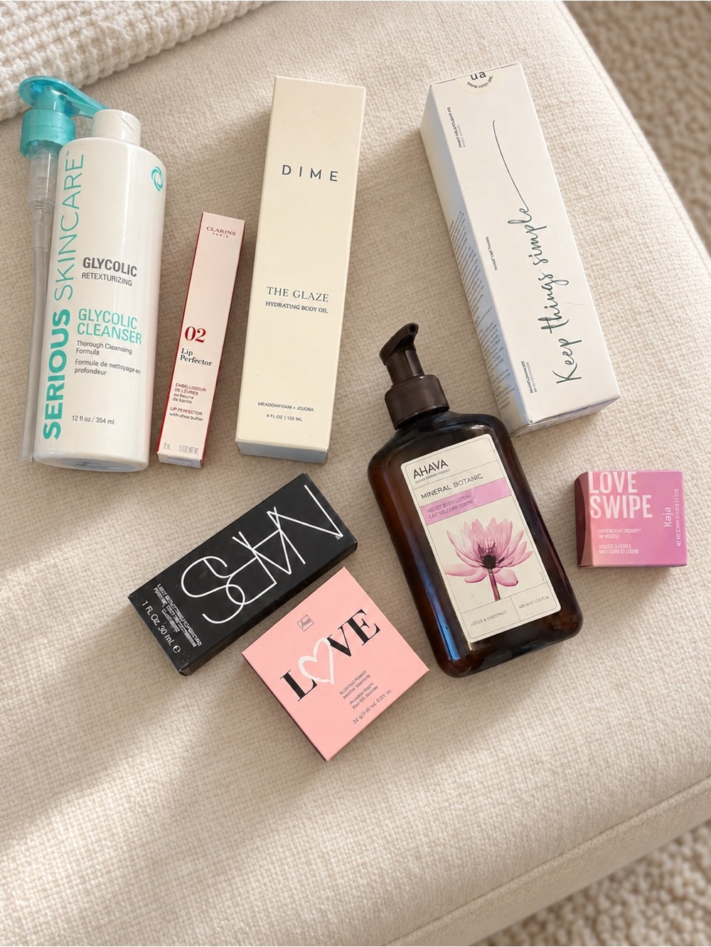 NEW 8pc Beauty Skincare Bundle DIME NARS AHAVA Clarins Kaja Serious Skincare